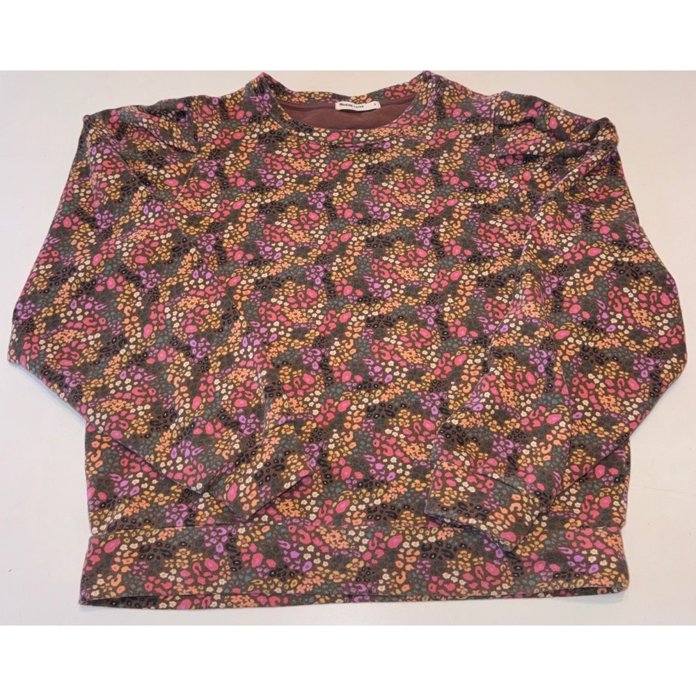 Marine Layer Cheetah Ditsy Floral Enya Puff Boho Sweatshirt Organic Cotton Small